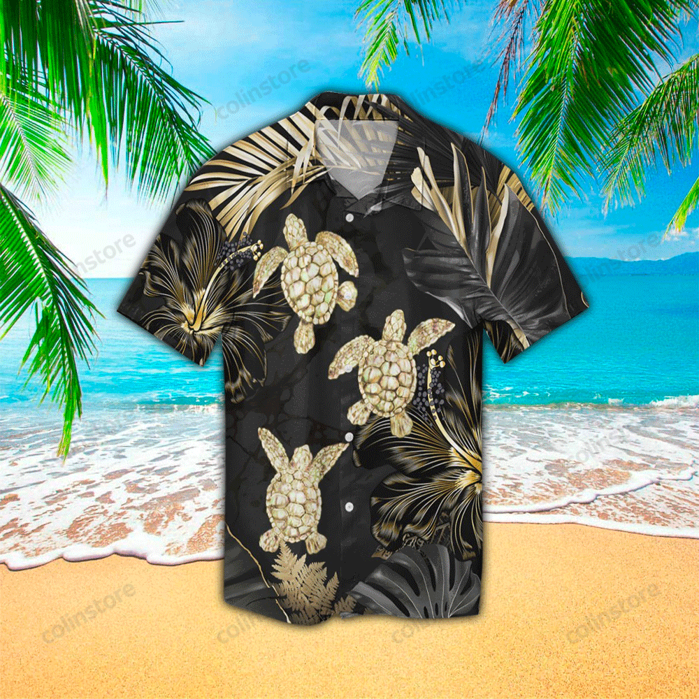 Golden Tropical Turtle Hawaii Shirt Aloha Ha90502