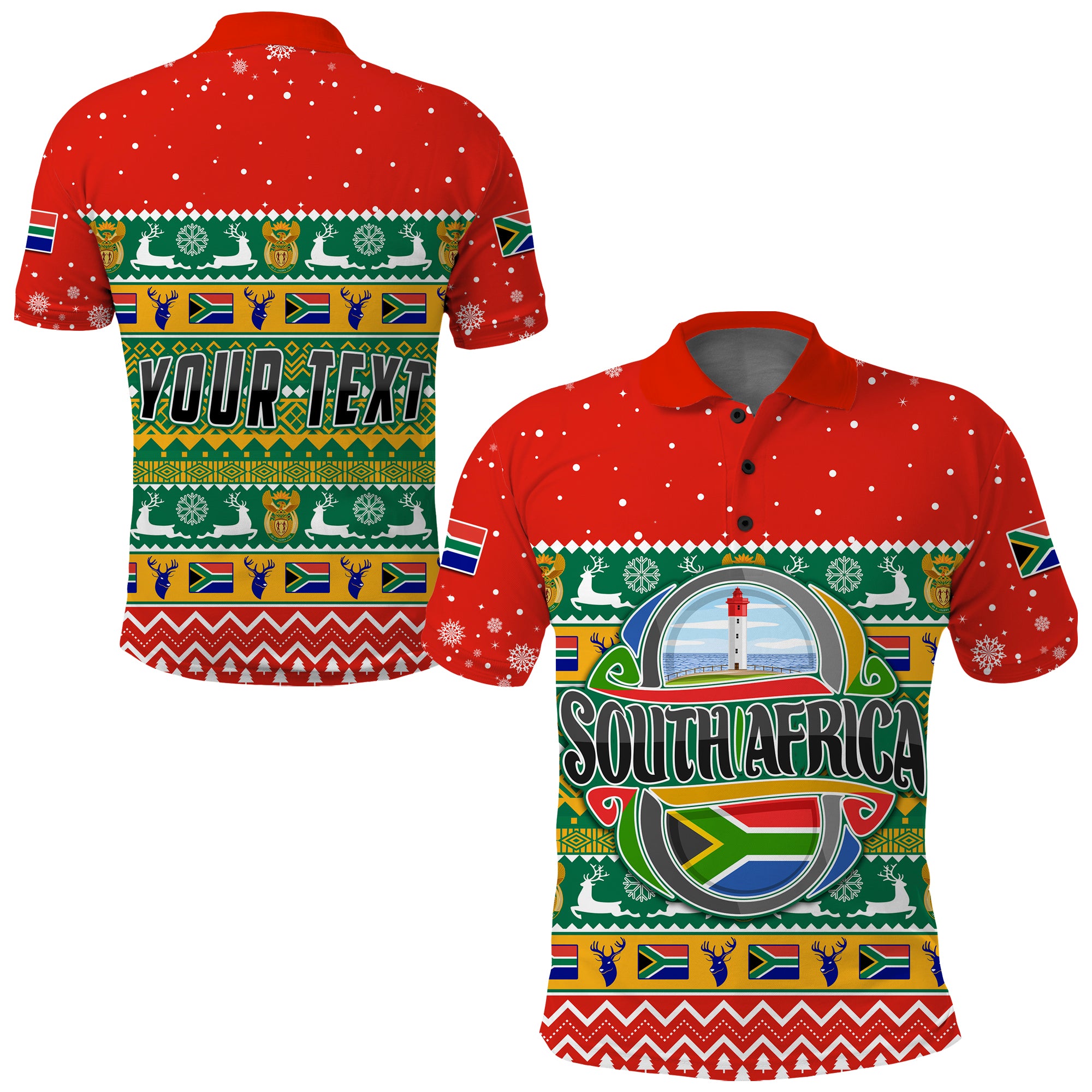 (Custom Personalised) South Africa Christmas Polo Shirt African Springbok Lt13