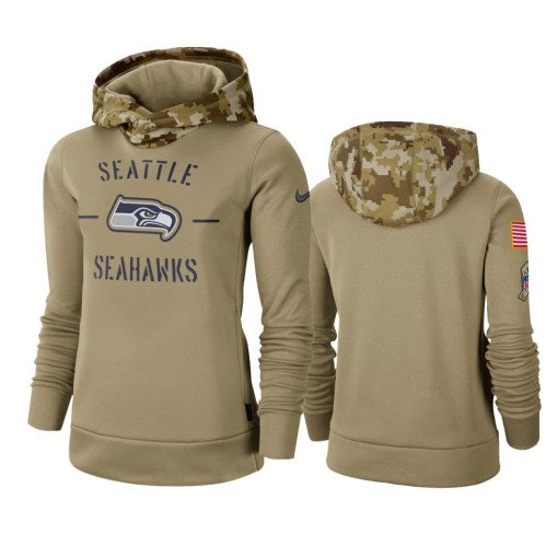 Seattle Seahawks Khaki 2019 Salute To Service Therma Pullover Hoodie