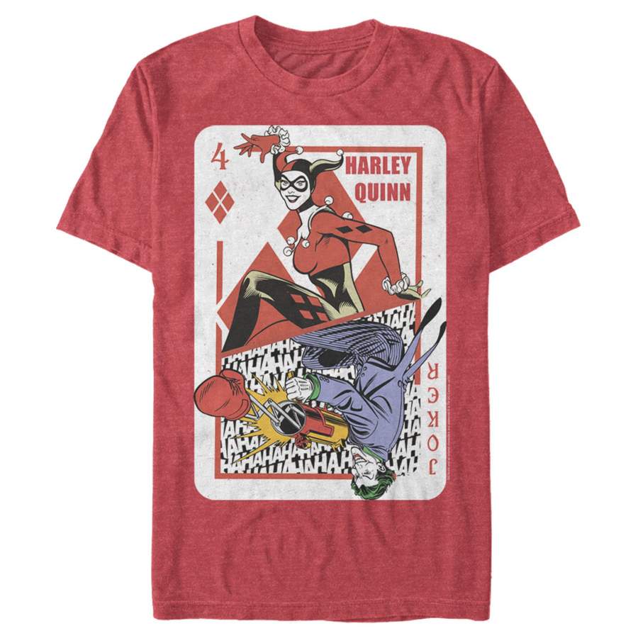 Batman Men’s Harley Quinn Joker Poker Card  T Shirt