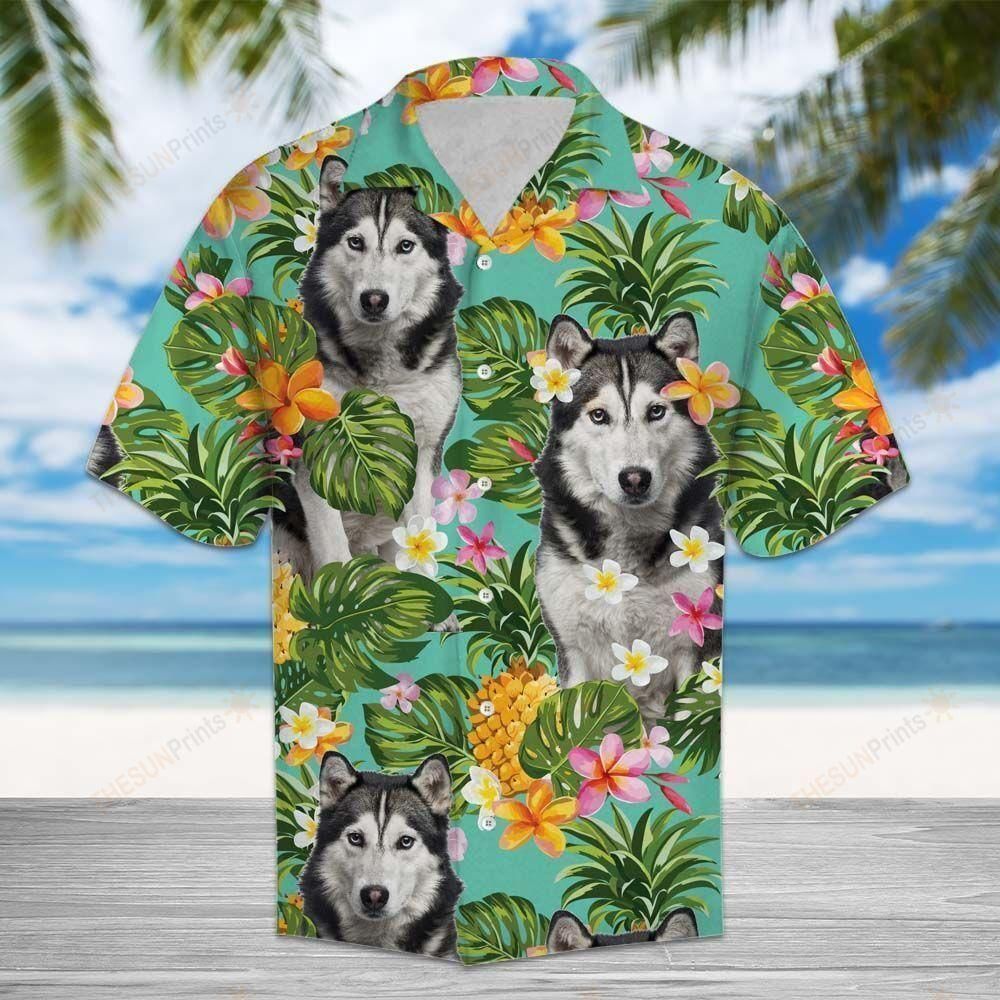 Tropical Pineapple Siberian Husky Aloha Hawaiian Shirt Colorful Short Sleeve Summer Beach Casual Shirt For Men And Women