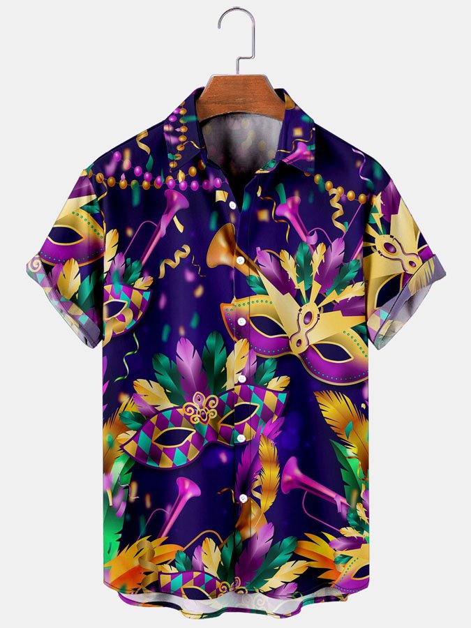 Mardi Gras Aloha Hawaii Shirt Colorful Short Sleeve Summer Beach Casual For Men Ha25369