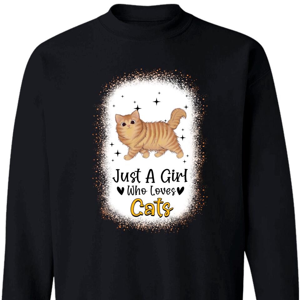 Just A Girl Who Lovers Cats, Personalized Bleached Sweatshirt For Cat Lover – Trending Personalized