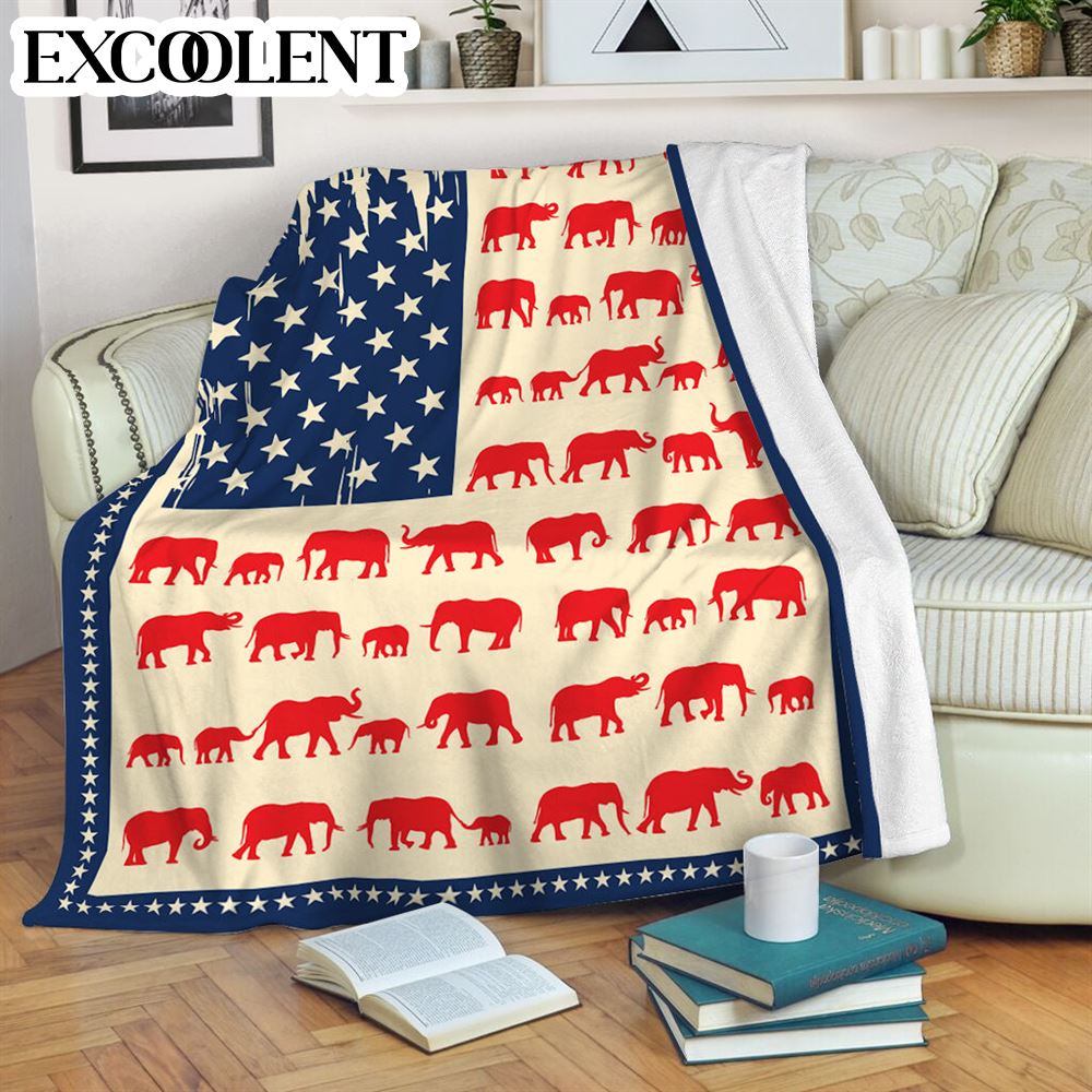 Elephant Usa Flag Fleece Throw Blanket – Soft And Cozy Blanket – Best Weighted Blanket For Adults