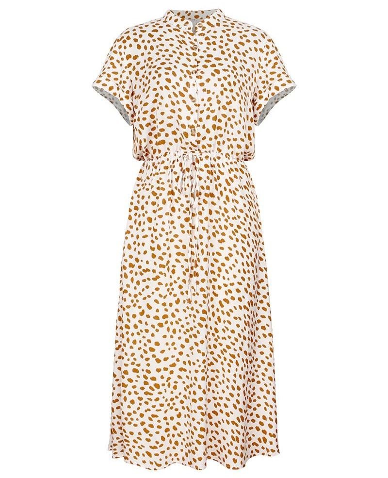 Ladies Leopard Print Shirt Casual Midi Dress A-line