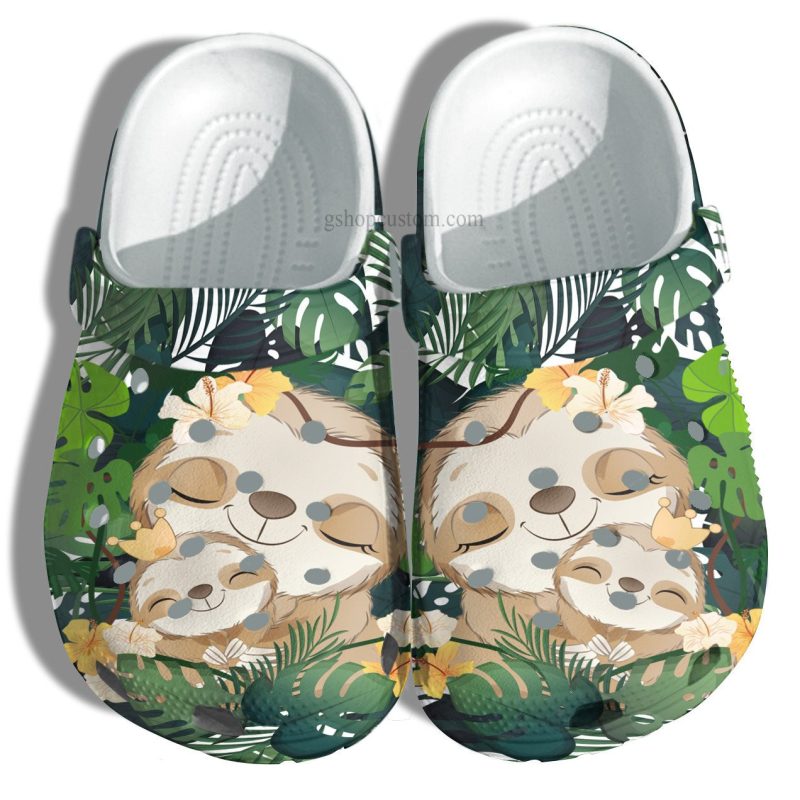 Sloth Mom Sloth Baby Floral Tropical Beach Shoes – Sloth Grandma Shoes Croc Clogs