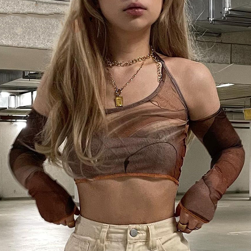 90s Women Aesthetic Brown Corset Top Vintage Crop Top Y2k Grunge Kawaii With Glove Fashion Sweats Summer Sexy Camis Korean Style alx