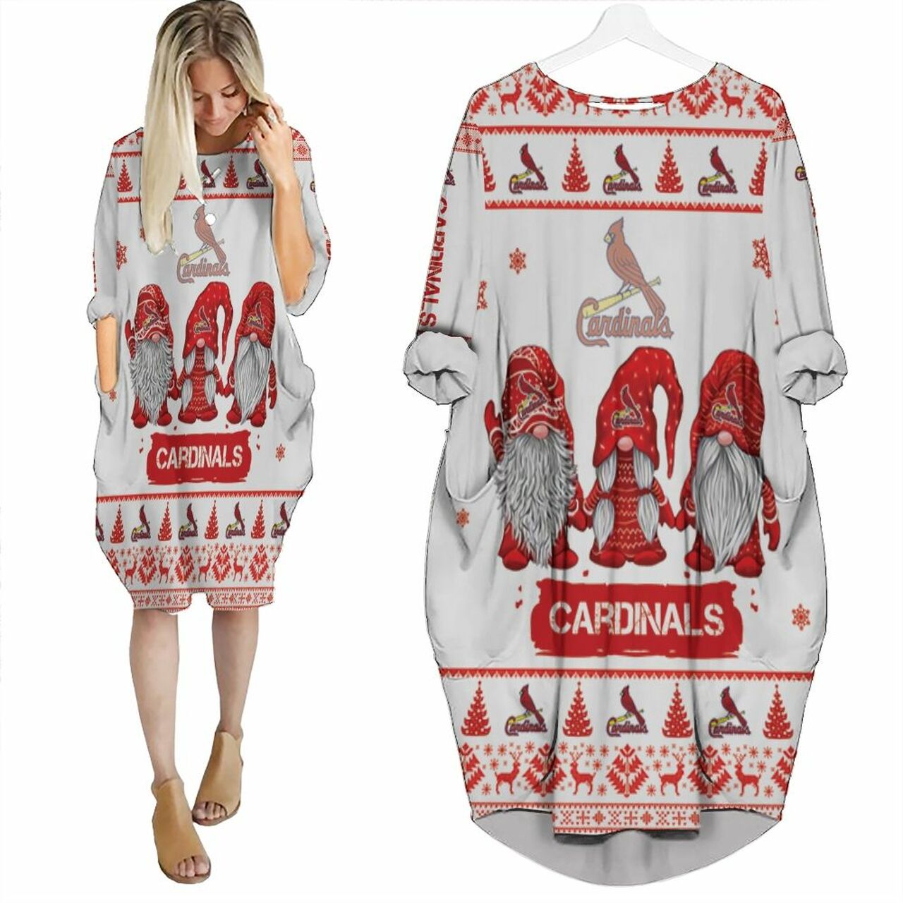 Christmas Gnomes St. Louis Cardinals Ugly Sweatshirt Christmas 3D Batwing Pocket Dress Model A29730