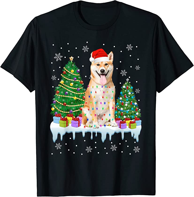 Shiba Inu Dog Christmas Tree Funny Xmas Lights Puppy Lover T-Shirt