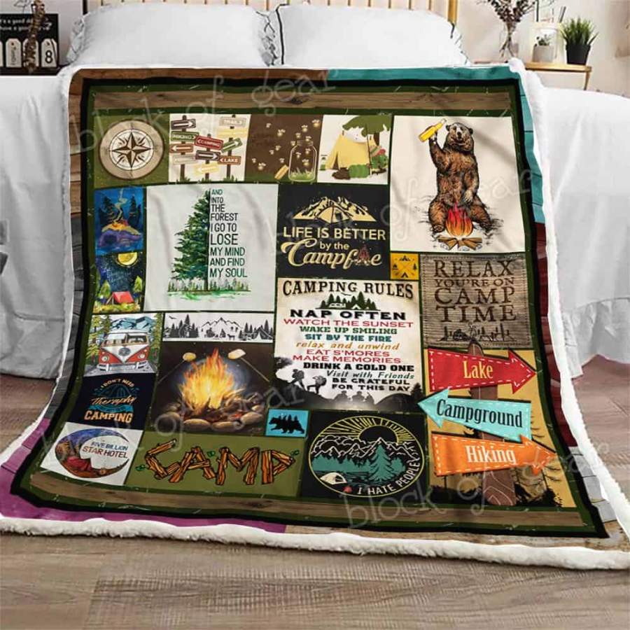 Wozoro Quilt Blanket Camping Rules With Campfire And Bear Twin Queen King Size