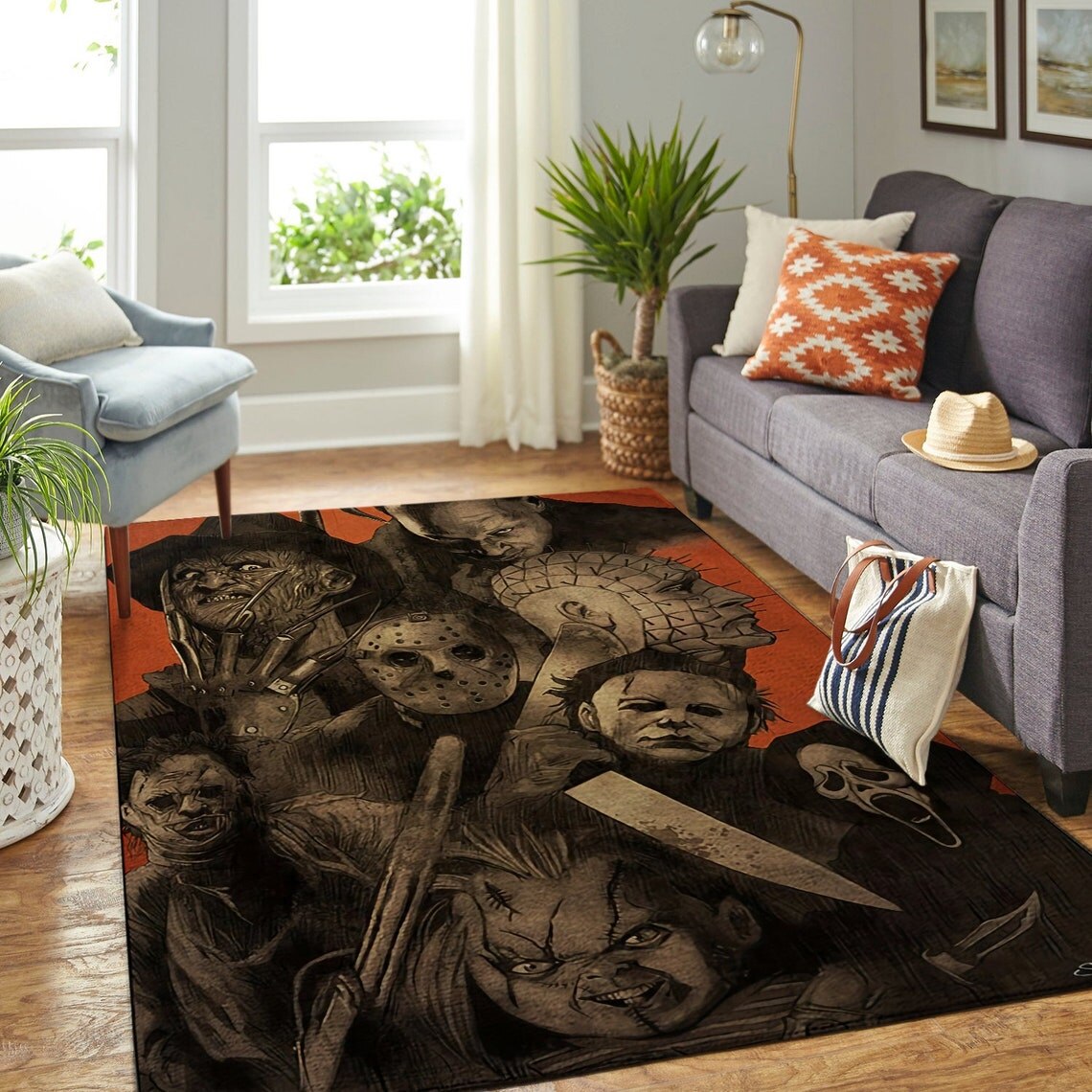 Horror Squad For Halloween Area Rug Home Decor, Halloween Carpet Living Room Rugs, Halloween Rugs alx