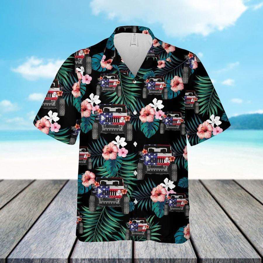 Hawaii Aloha Shirt Made In American Flag Jeep Independence Day Ha35049