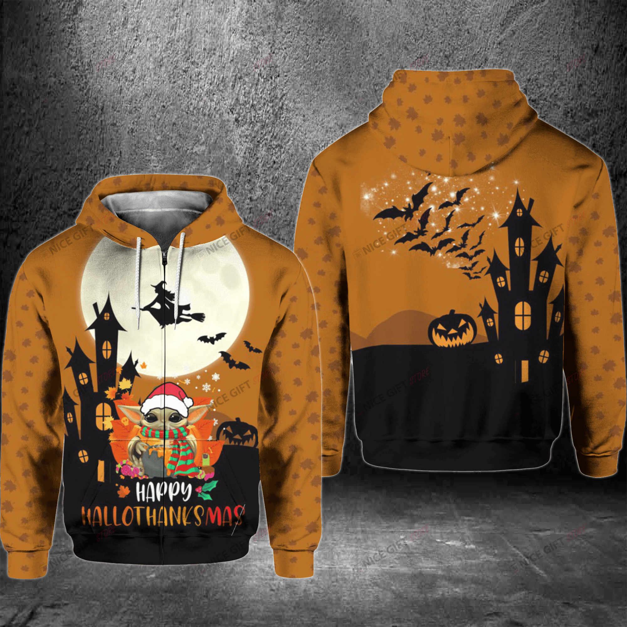 Grogu Happy Hallothanksmas Zip Hoodie 3D 3Zh-U7R4