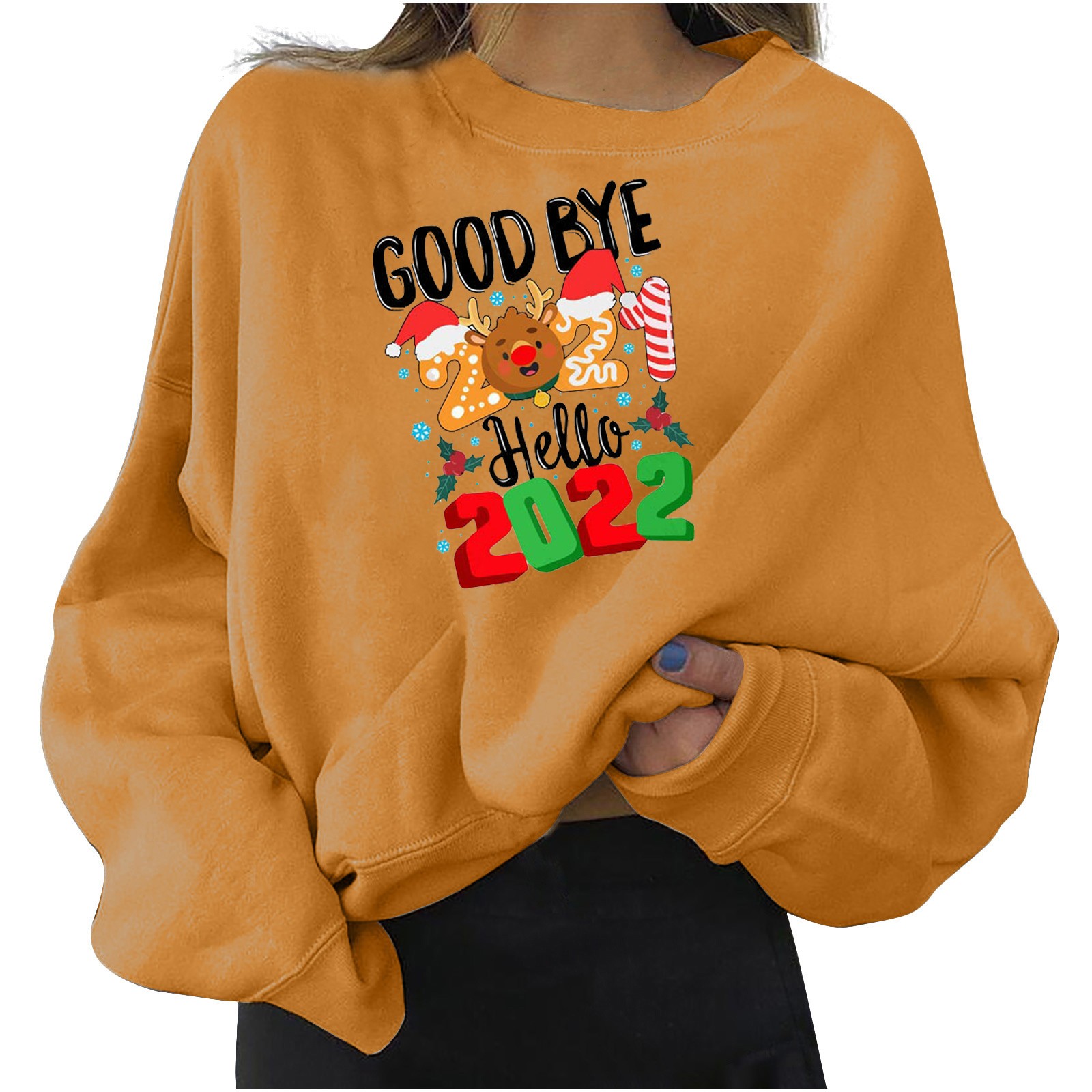 Women’s Funny Ugly Christmas Sweatshirts Oversized Long Sleeve Loose Deer Print Long Sleeve Round Neck Pullover for Holiday alx