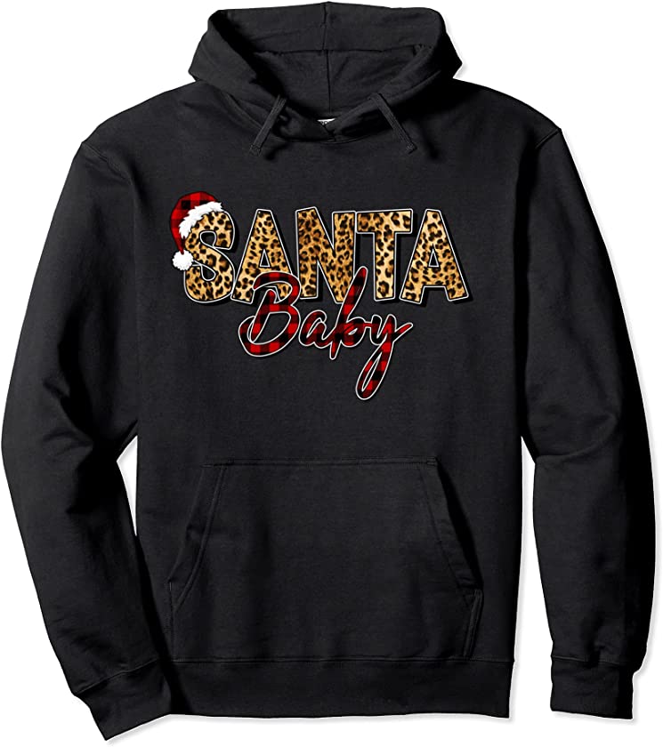 Santa-Baby Leopard And Plaid Christmas Santa Pajama Pullover Hoodie