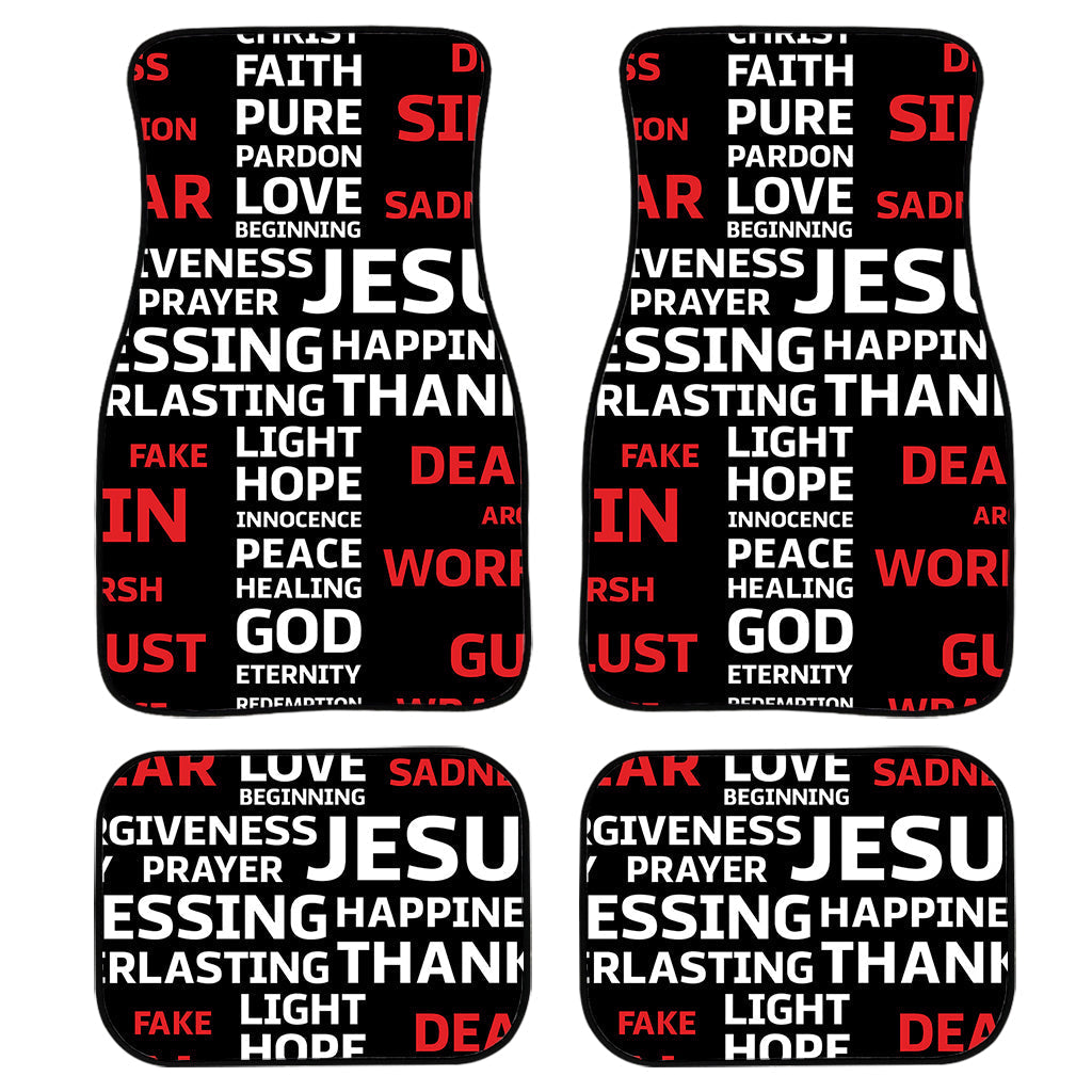 Christian Cross Religious Words Print Front And Back Car Floor Mats, Front Car Mat