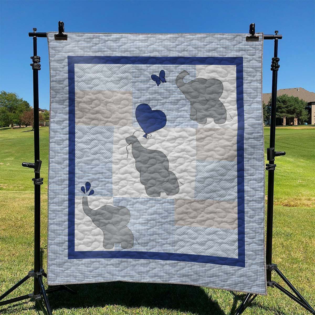 Blue Gray Elephant Dhccna0909 Quilt Blanket