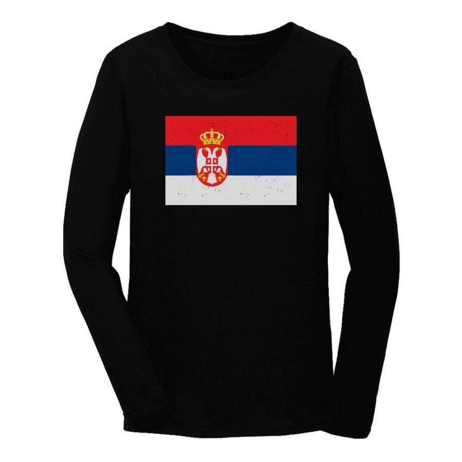 Vintage Serbia Flag Women Long Sleeve T-Shirt