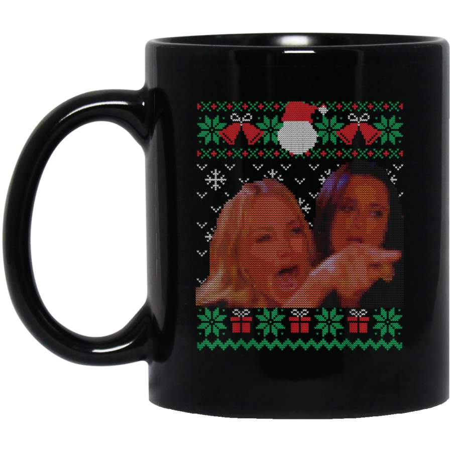 Woman Yelling at Cat Meme, Ugly Christmas Black Mug