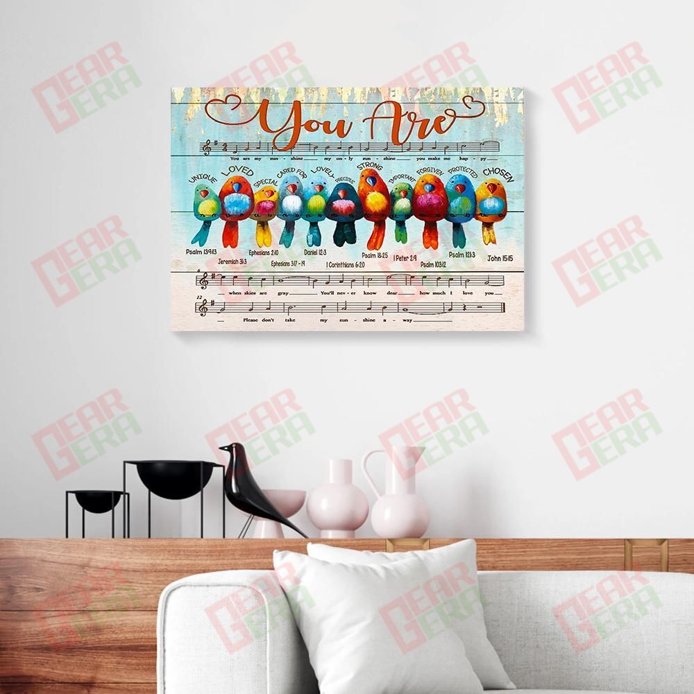 Canvas Art Prints You Are Unique Loved Special Music Sheet Birds Color Painting Canvas Elegant Living Room Bedroom Bathroom Home Decoration