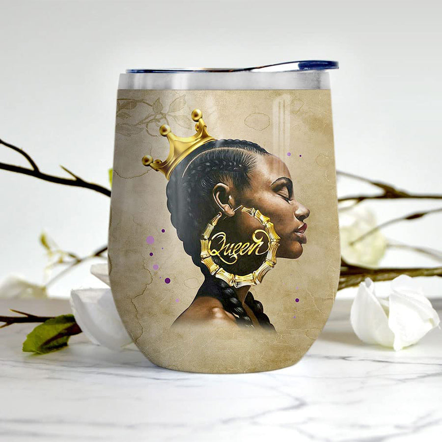12Oz Black Women Tumbler, Black Queen Art Wine Tumbler