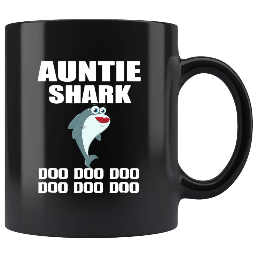 Auntie shark doo doo doo aunt shark funny black gift coffee mugs