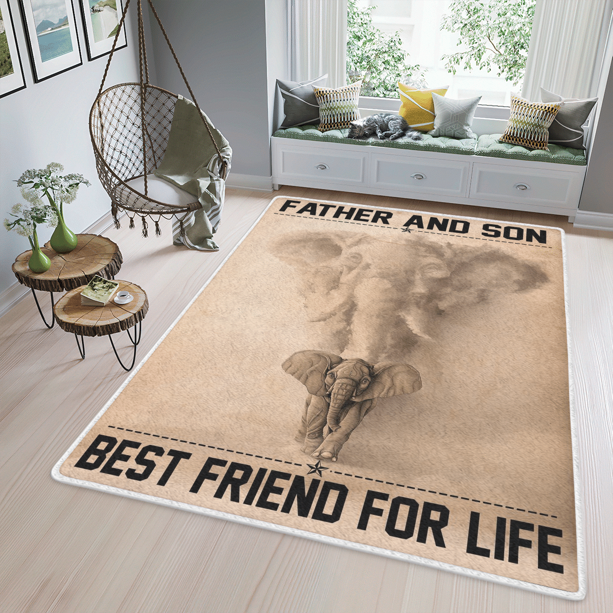 Wooni Elephant Father And Son Best Friend For Life Area Rug, Rectangle Rug Wn12022236