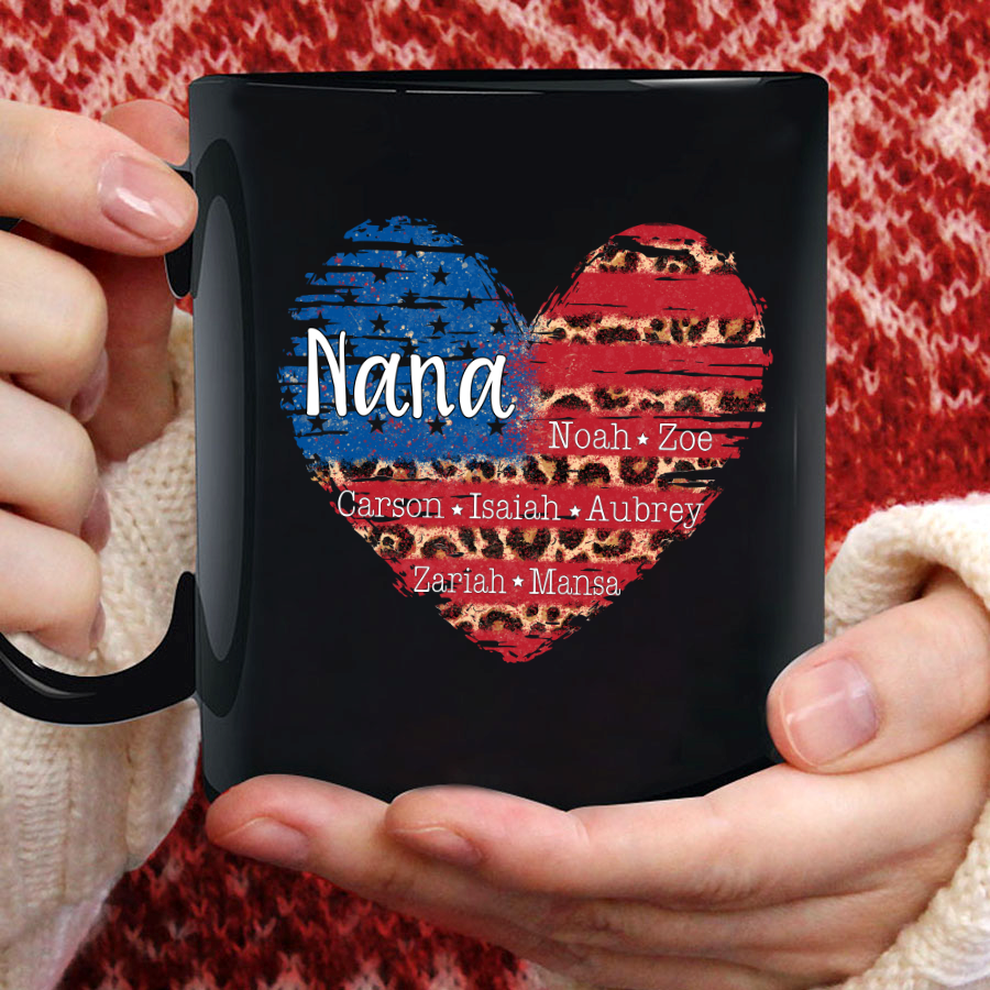 Personalized Nana Heart American Flag Mug