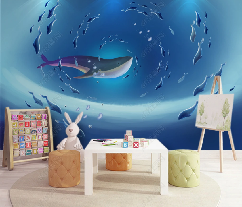 3D Sea Animal Whale Wall Mural Wallpaper Lqh 100