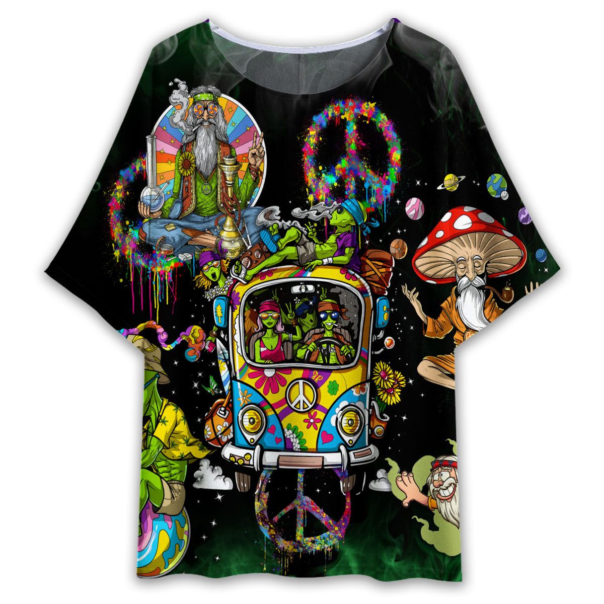 Hippie Art Smokey Life – Women’S T-Shirt With Bat Sleeve