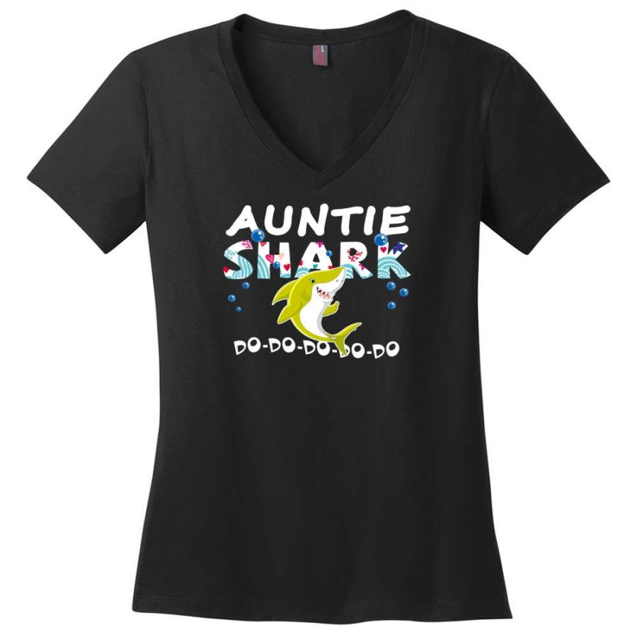 Shark Family Auntie Shark T Shirt Doo Doo Doo – Ladies V-Neck