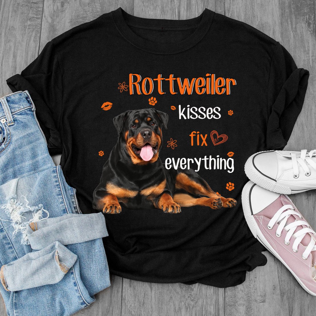 Rottweiler Kisses Fix Everything – Standard T-shirt Black S M L XL 2XL 3XL 4XL 5XL 2009