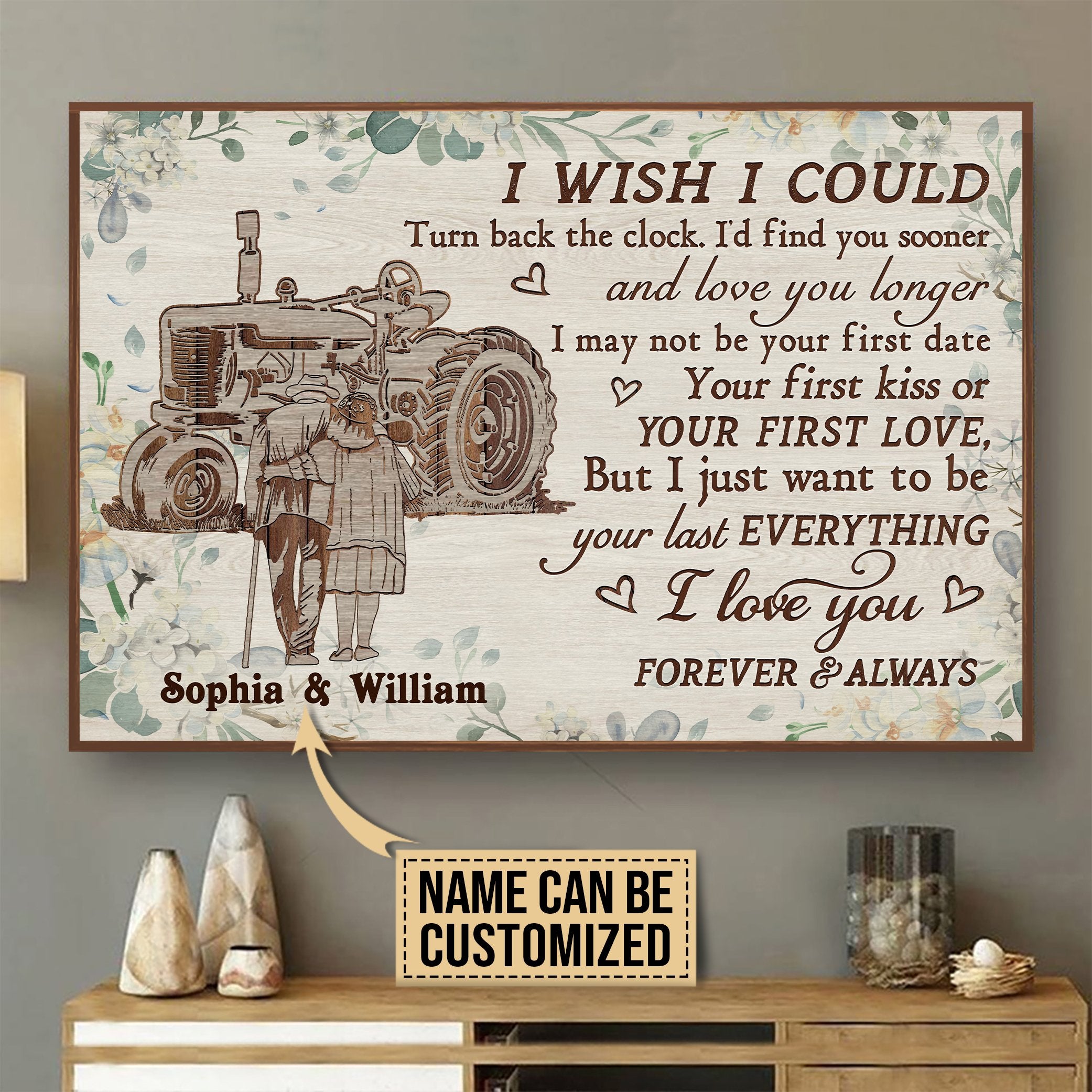 Aeticon Gifts Personalized Tractor Floral Turn Back The Clock Canvas Mom Dad Gift Home Decor