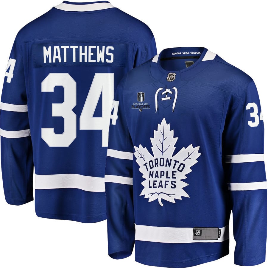 Auston Matthews 34 Toronto Maple Leafs Stanley Cup 2023 Playoffs Patch Home Breakaway Men Jersey – Blue