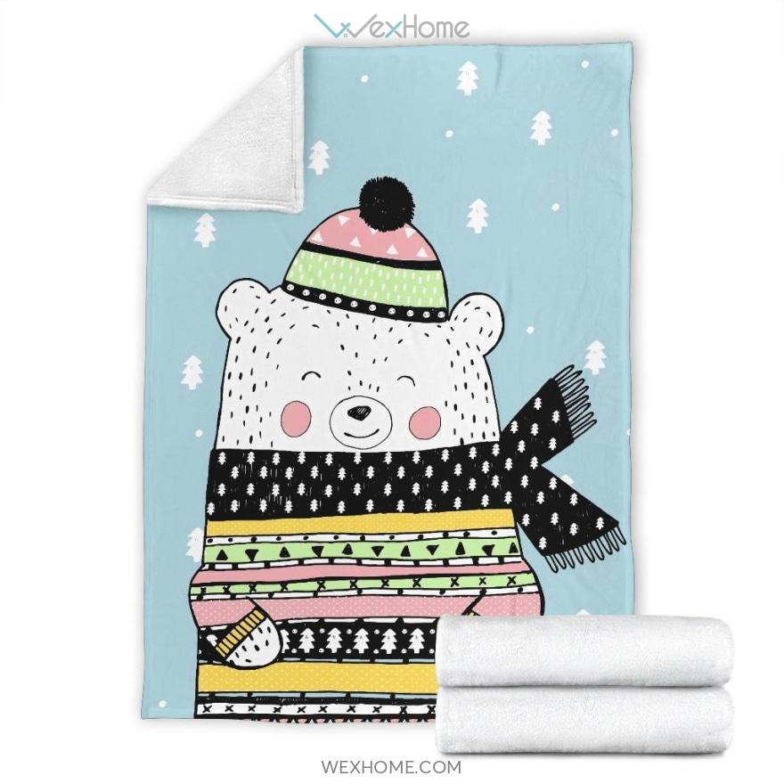 Stay Warm Cute Bear With Scarf Winter Premium Blanket