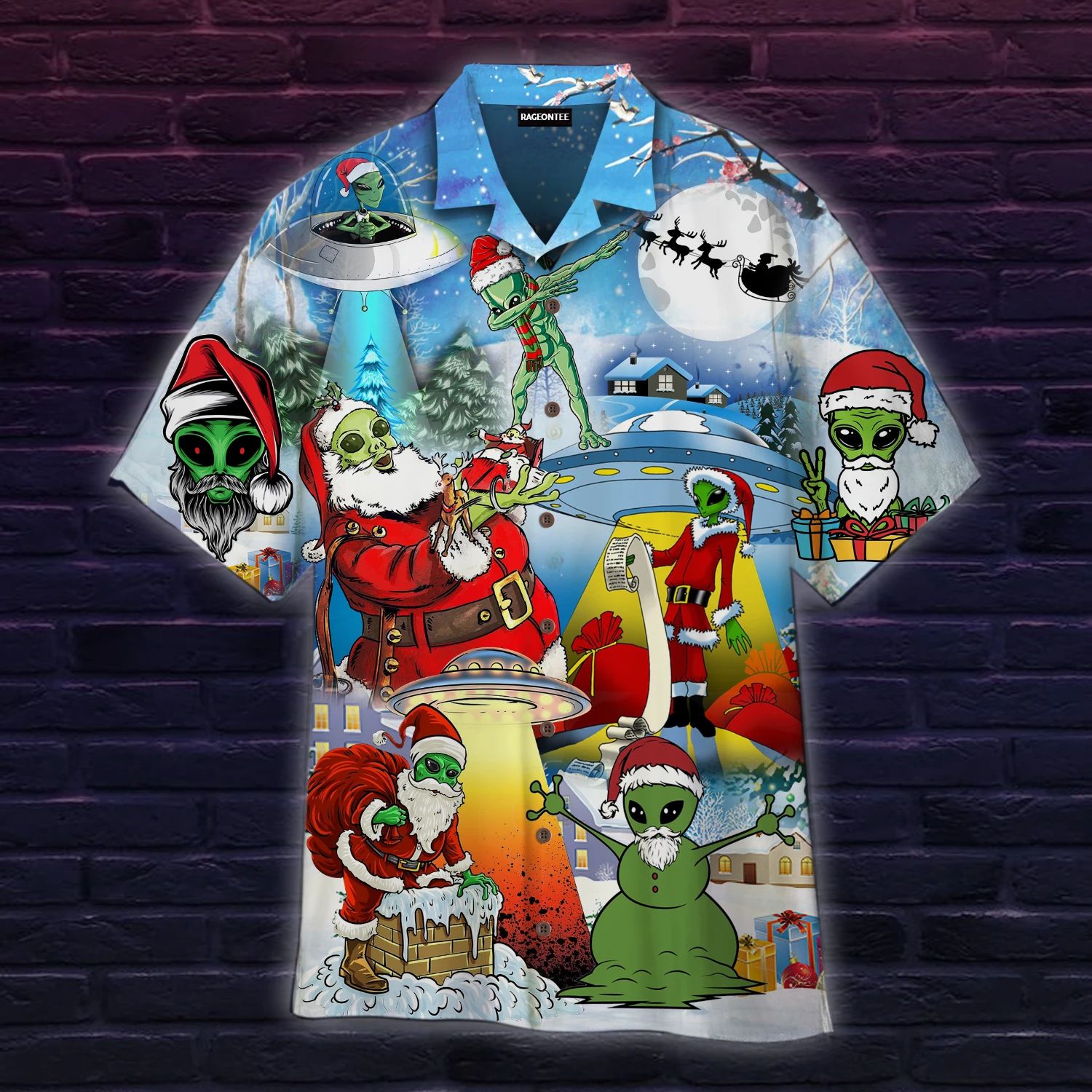 Alien And Santa Claus At Christmas Hawaiian Shirt  Unisex  Adult  Wt1209