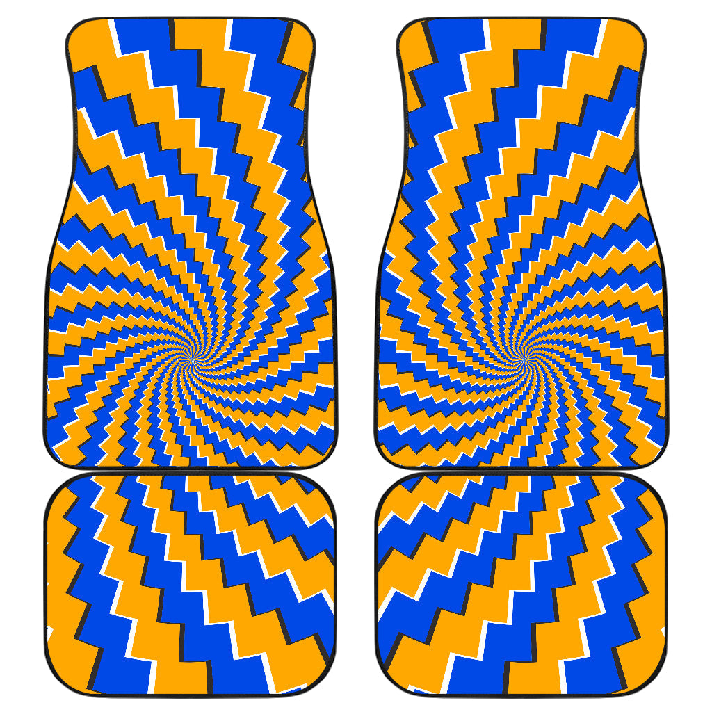 Yellow Spiral Moving Optical Illusion Front And Back Car Floor Mats, Front Car Mat