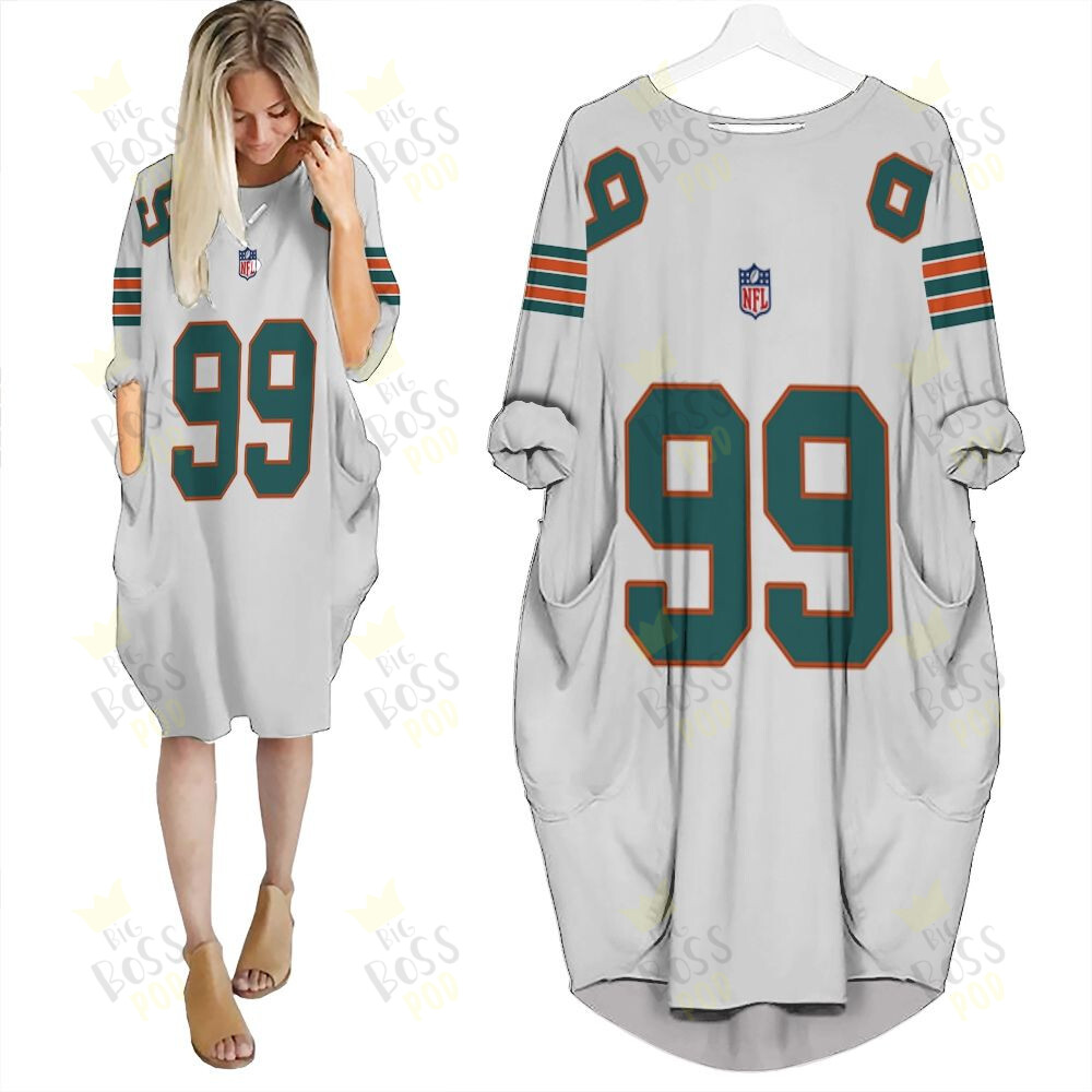 Miami Dolphins Jason Taylor #99 Great Player White 2019 Alternate Game 3D Designed Allover Gift For Dolphins Fans Batwing Pocket Dress