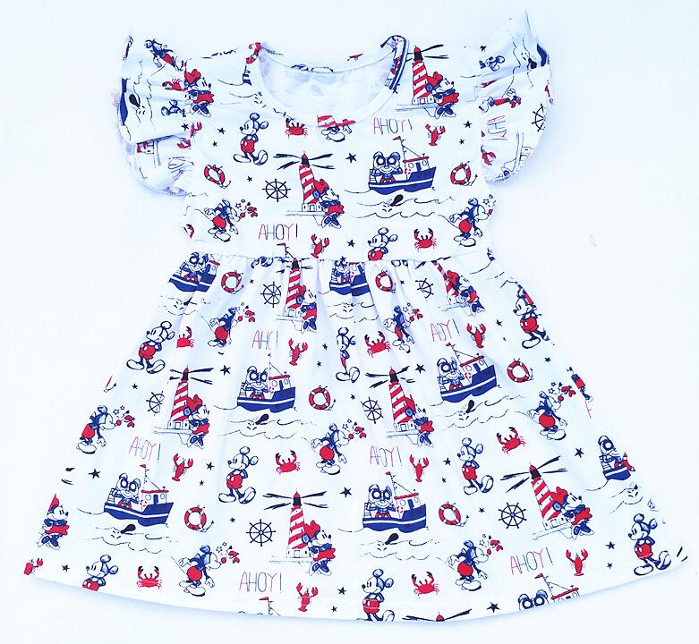 Baby Girls Summer Dress Children Girls Minnie Sailing Boat July 4th Dress Children Milksilk Pearl Top 12M to 7T available alx