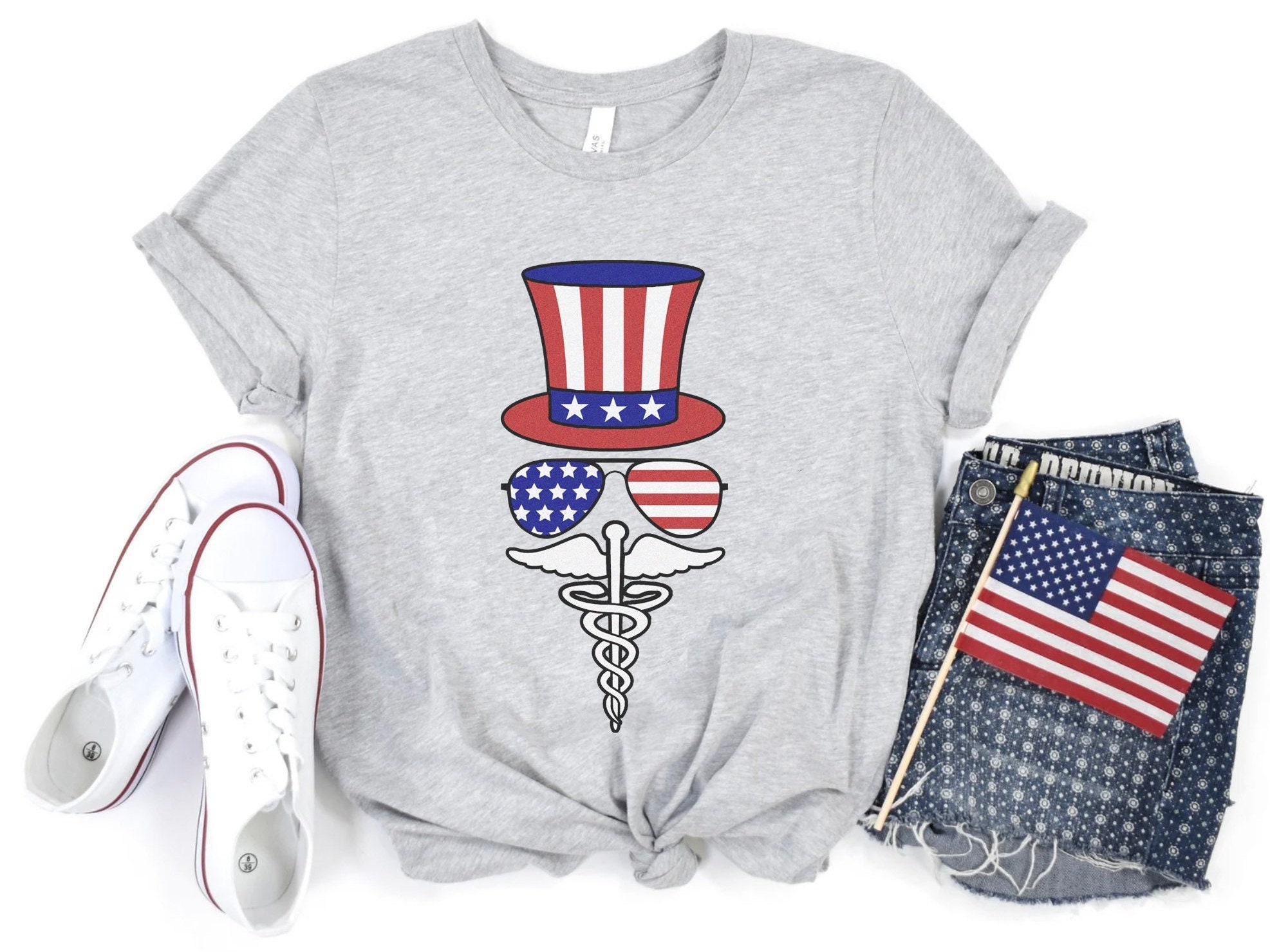 Healthcare Worker Nurse 4th of July T-Shirt – Independence Day Medical Nursing Shirt, Patriotic Uncle Sam Tshirt Freedom Fourth July Rn Gift