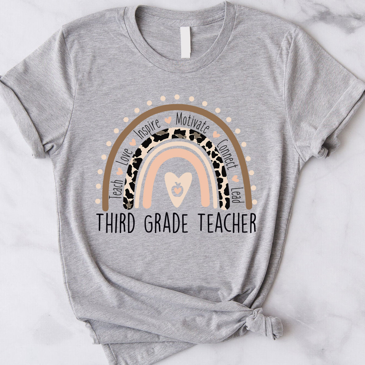 Third Grade Teacher Boho Rainbow Leopard Back To School Customizable – Standard T-Shirt