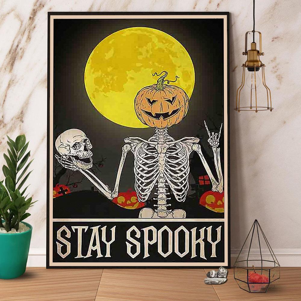 Skeleton Stay Spooky Halloween Canvas Poster Wall Art