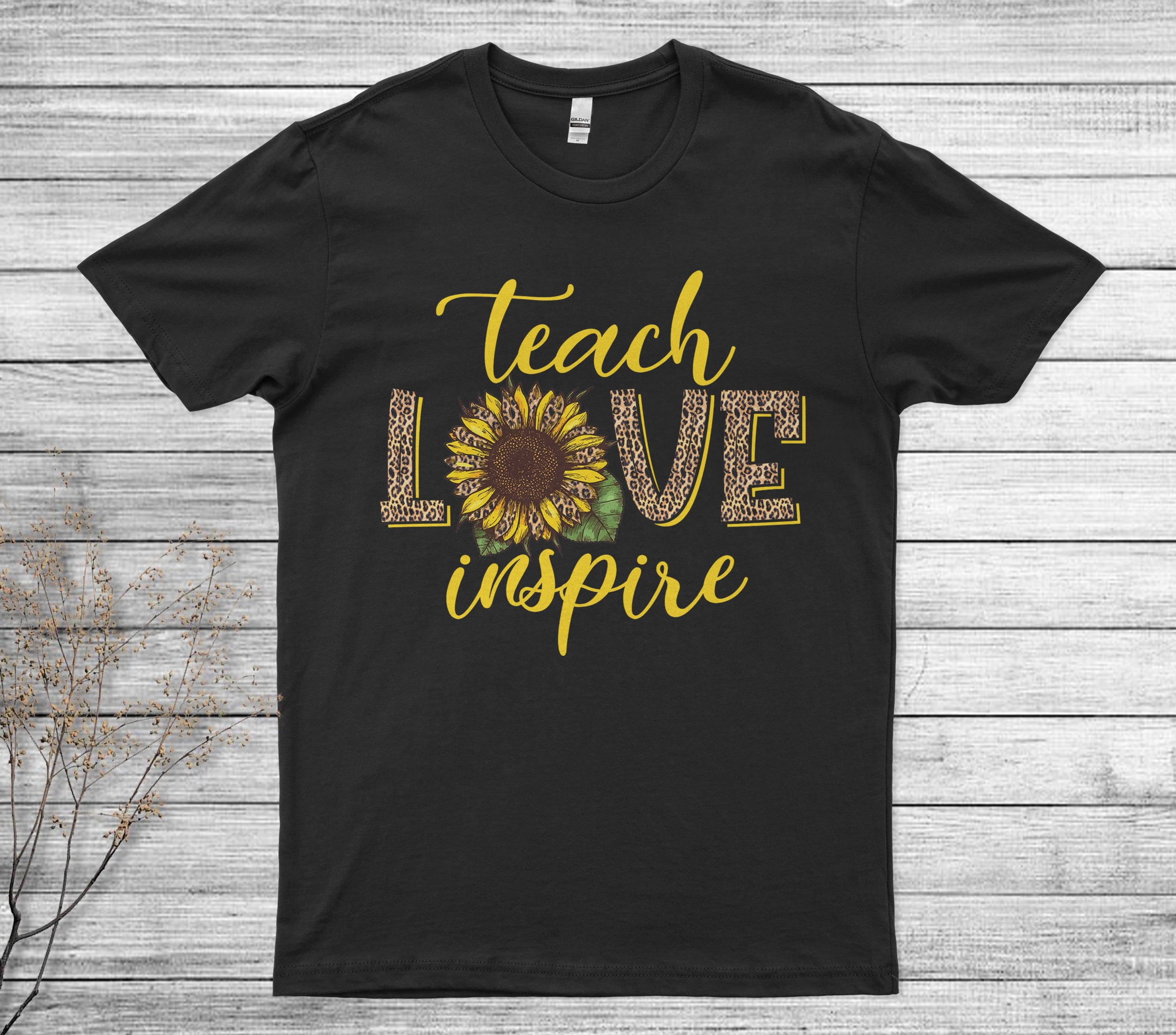 Teach Love Inspire Cute Sunflower Leopard Cheetah Unisex T-Shirt