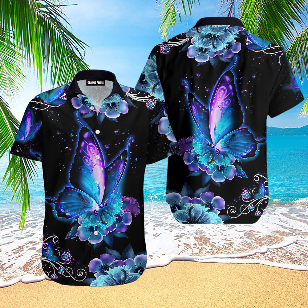 Galaxy Butterfly Hawaii Unisex Print Aloha Short Sleeve Casual Shirt Ha44690