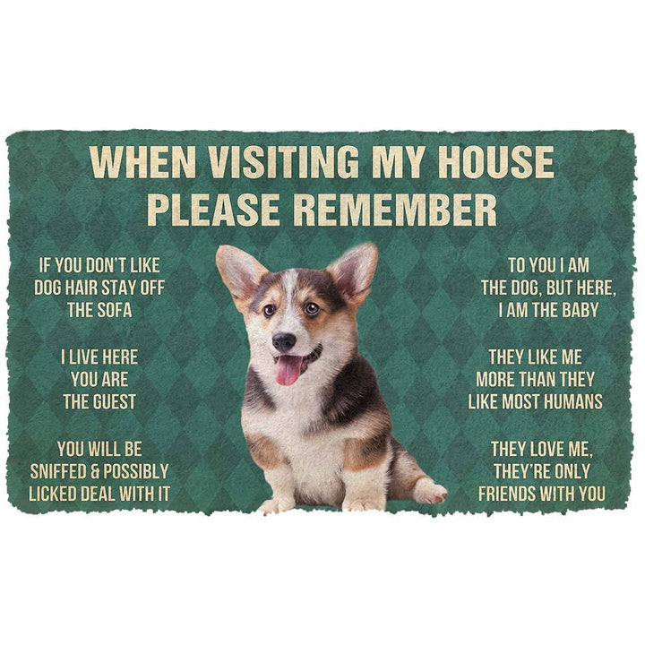 Waybackapparel Please Remember Pembroke Welsh Corgi Puppy Dogs House Rules Custom 3D Doormat