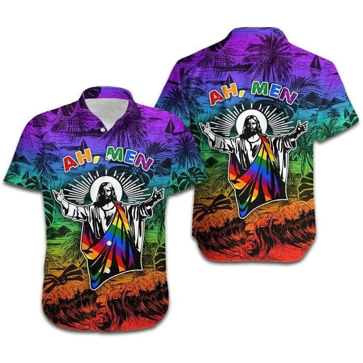 Beach Shirt Hawaiian Ah Men Funny Jesus Lgbt Pride Ha75585