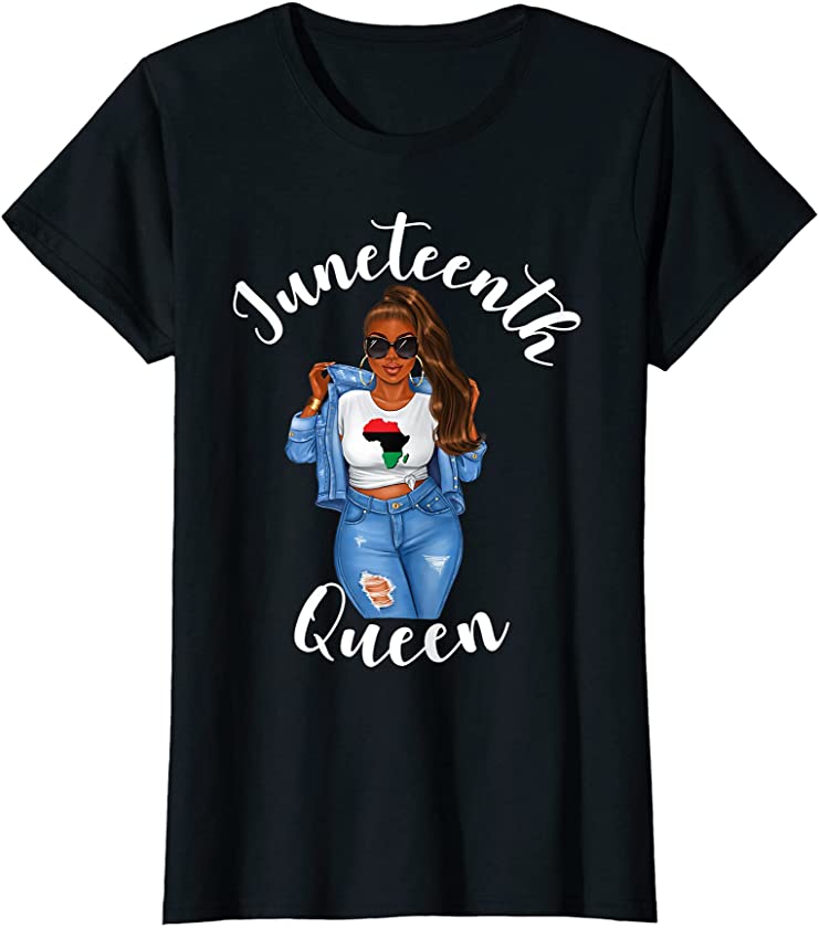 Womens Juneteenth Queen African Color Flag Womens Black Proud Cute T-Shirt