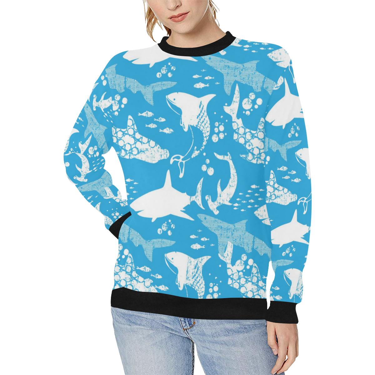 Shark Pattern Blue Theme Women’s Crew Neck Sweatshirt