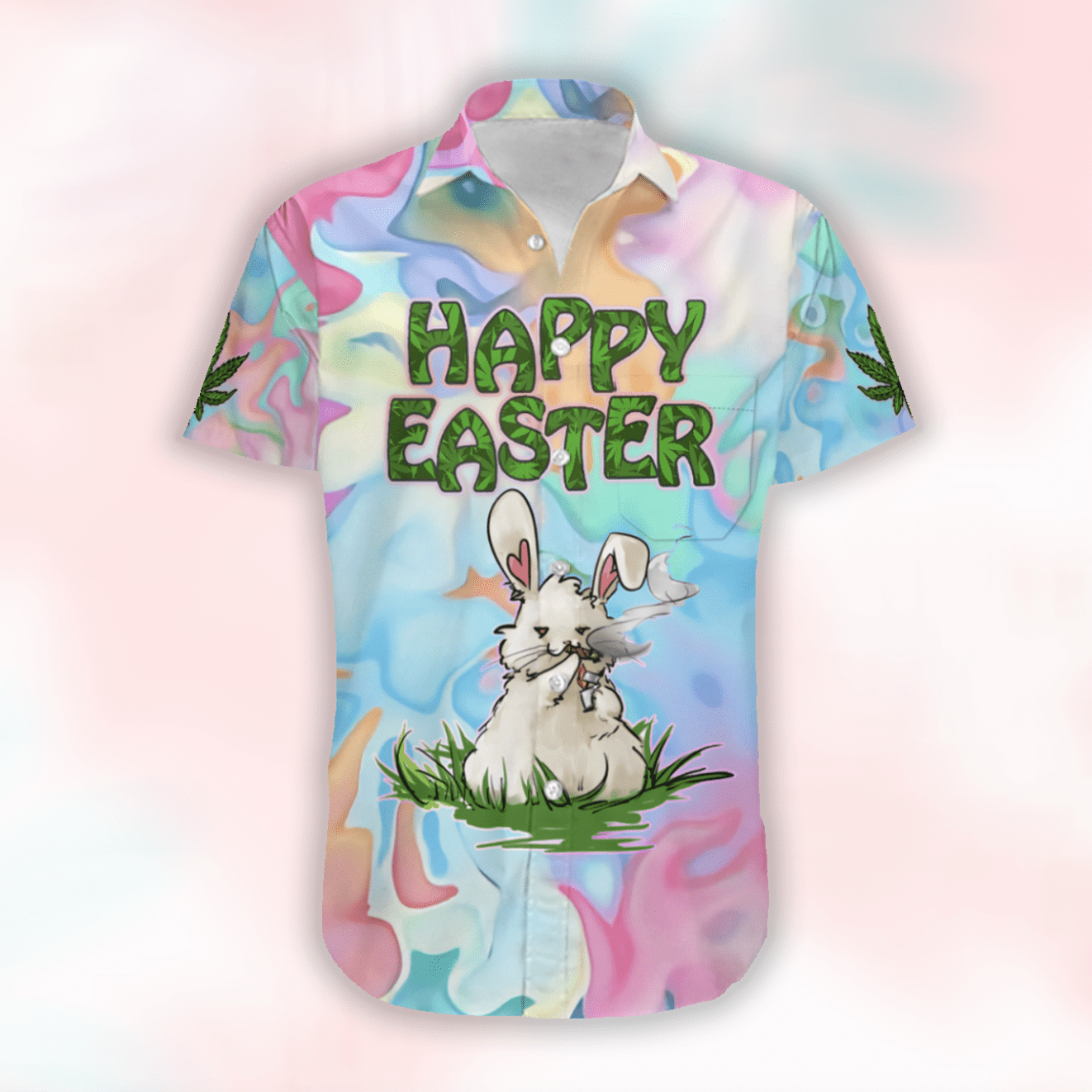 Beach Shirt Happy Easter 2021 Weed Bunny Stoner Smoking Cannabis Unisex Hawaiian Aloha Shirts