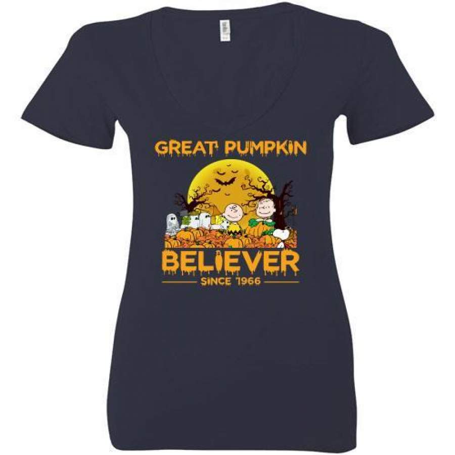 Great Pumpkin Believer Since 1966 Halloween Ladies Deep V-Neck